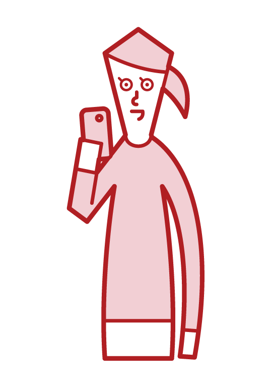 スマートフォンを使う人（女性）のイラスト