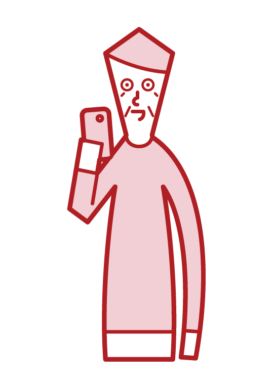 スマートフォンを使う人（おじいさん）のイラスト