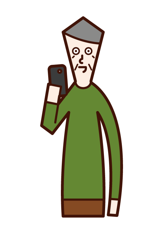 Illustration of a person (old man) who uses a smartphone