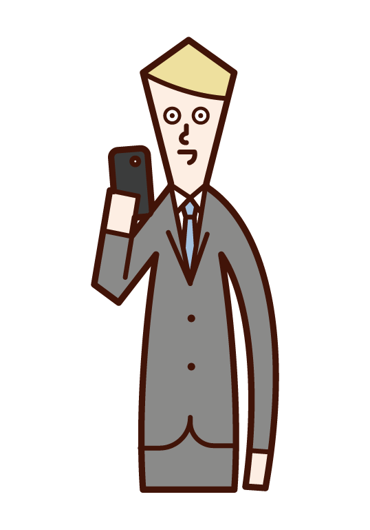 スマートフォンを使う人（男性）のイラスト