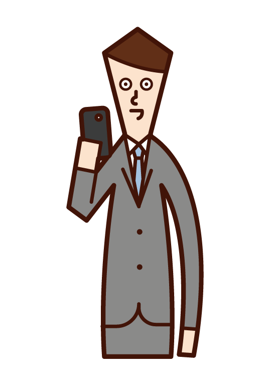 スマートフォンを使う人（男性）のイラスト