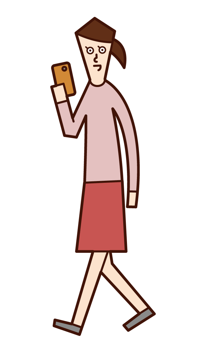 Illustration of a woman using a smartphone while walking