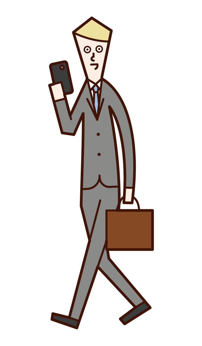 歩きながらスマートフォンを使う人 男性 のイラスト フリーイラスト素材 Kukukeke ククケケ