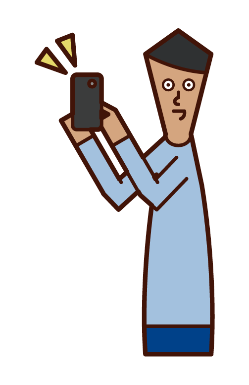 Illustration of a person (man) promoting a smartphone