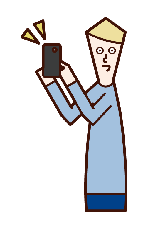 スマートフォンの宣伝をする人（男性）のイラスト