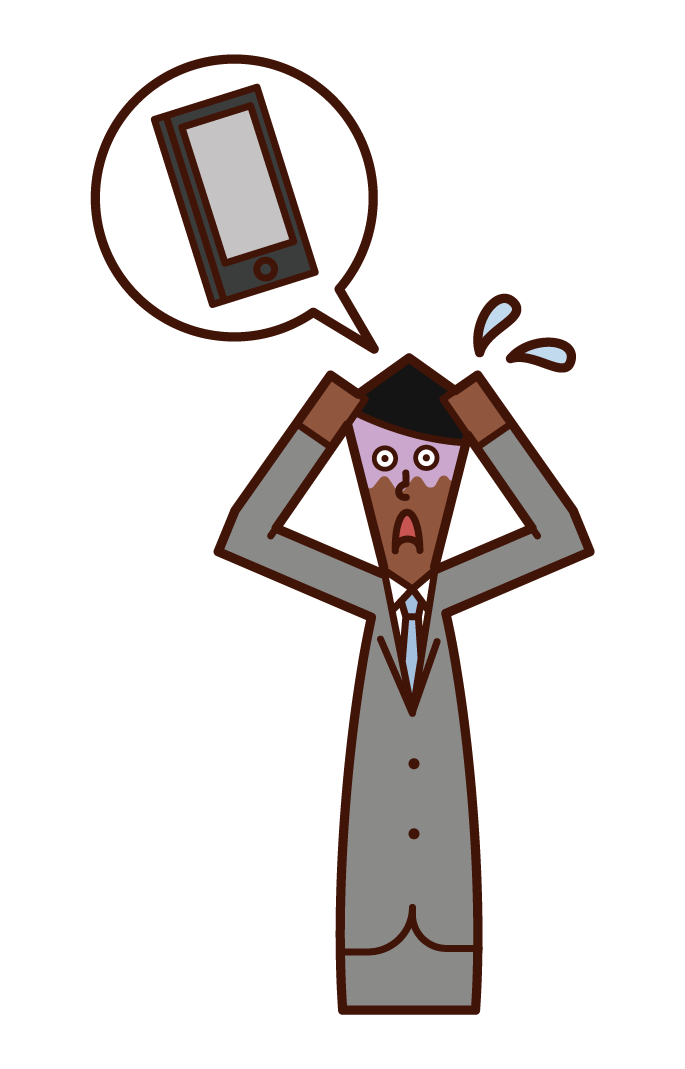 Illustration of a person (man) who is impatient with his smartphone