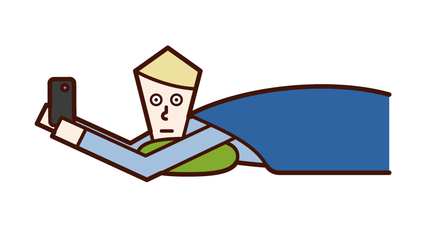 Illustration of a man using a smartphone while lying down