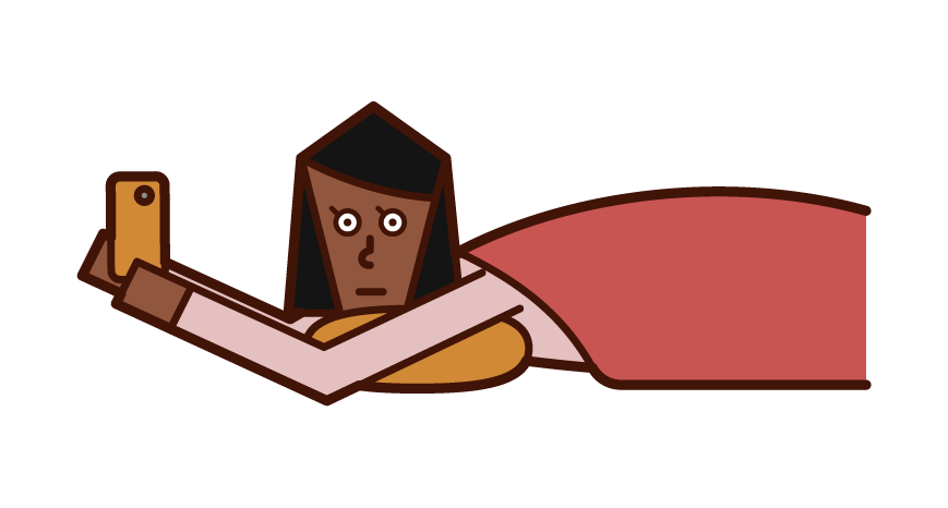 Illustration of a woman using a smartphone while lying down