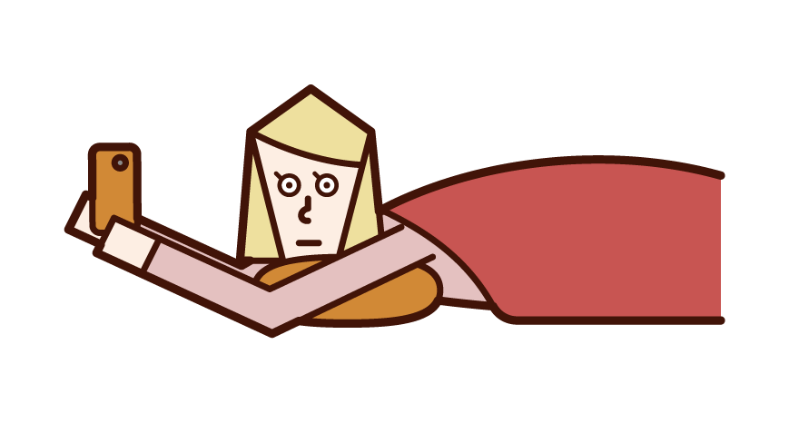 Illustration of a woman using a smartphone while lying down