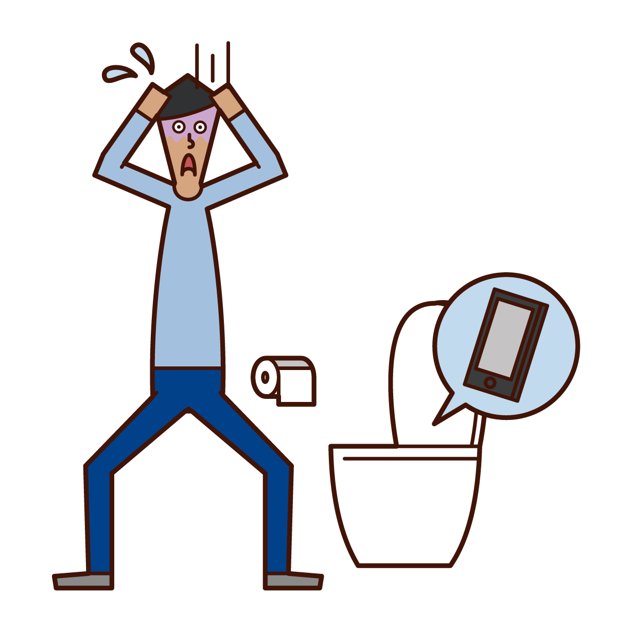 화장실 소변기에 스마트폰을 떨어뜨린 사람(남성)의 일러스트