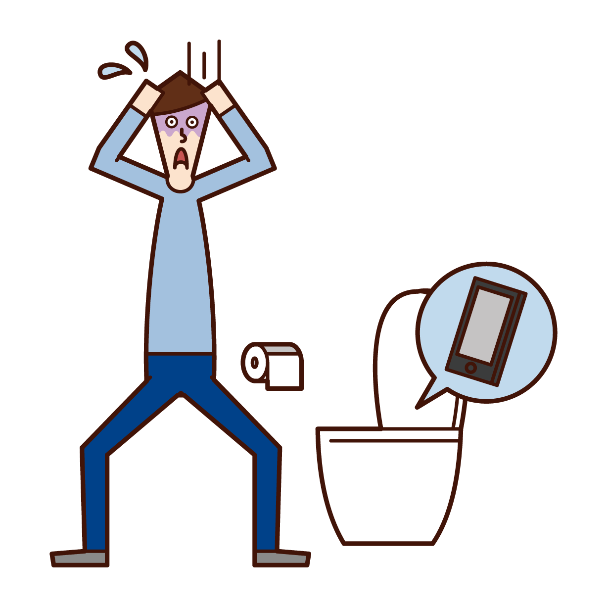 トイレの便器にスマートフォンを落とした人（ 男性）のイラスト