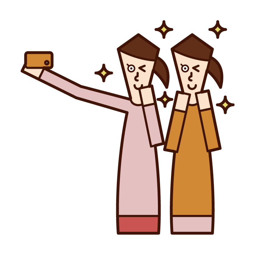 Illustration of people (women) taking selfies with smartphones