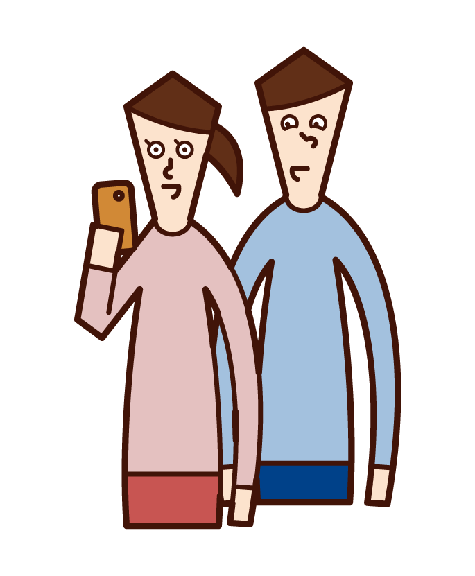 Illustration of a man snooping on another person's smartphone