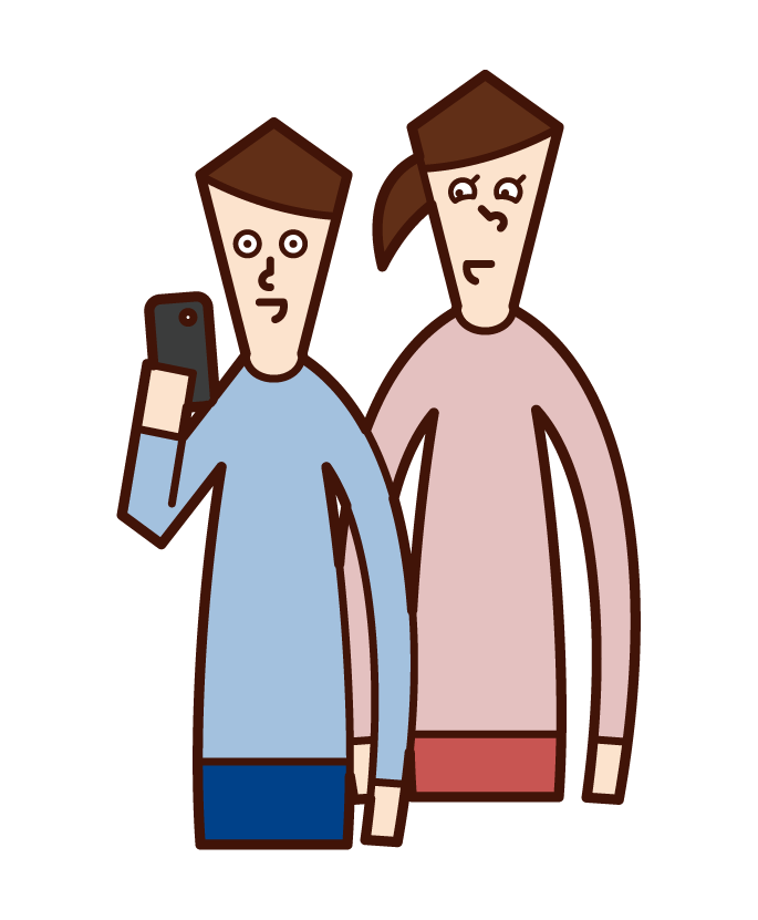 Illustration of a woman snooping on someone else's smartphone