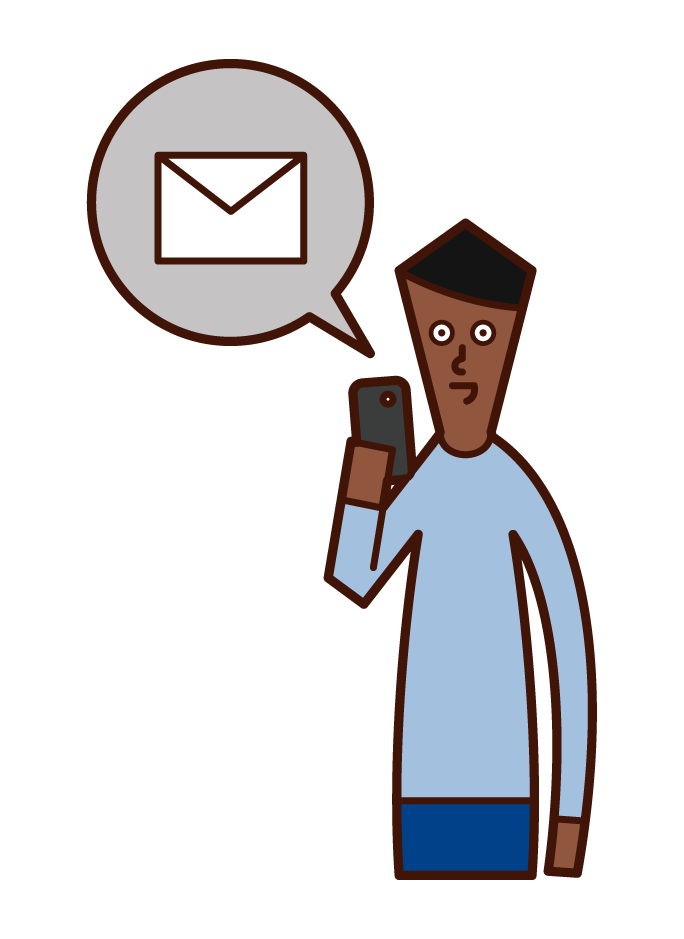 Illustration of a person (man) sending a smartphone email