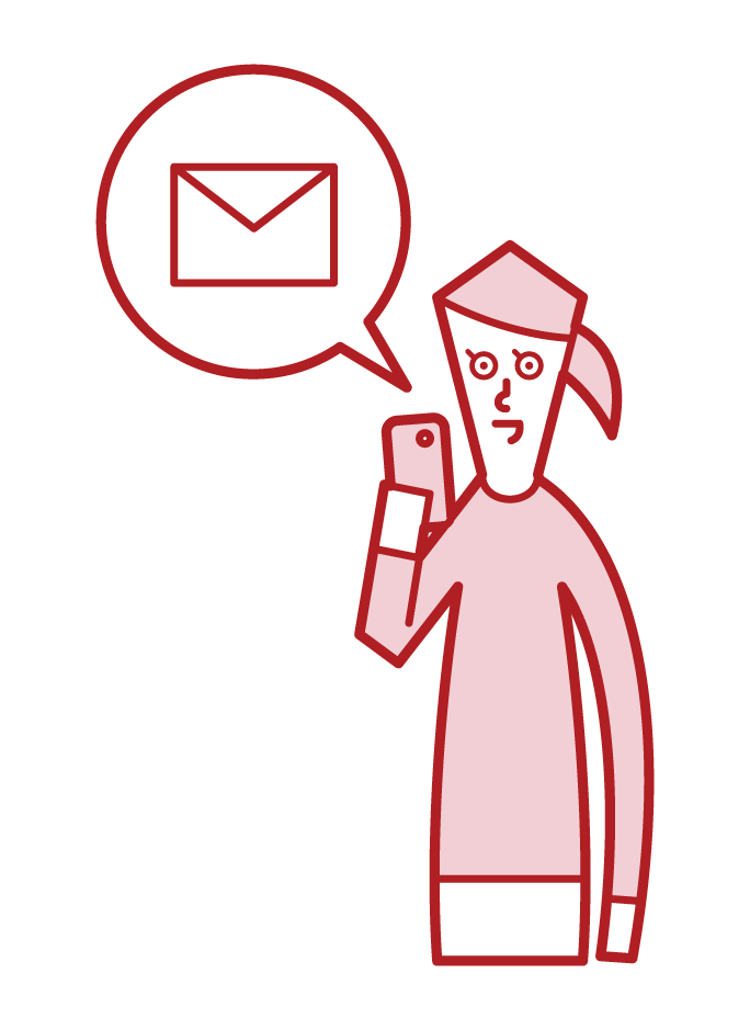Illustration of a woman sending a smartphone email