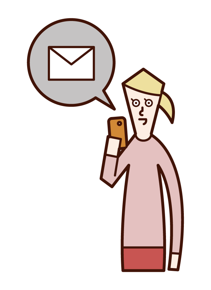 Illustration of a woman sending a smartphone email