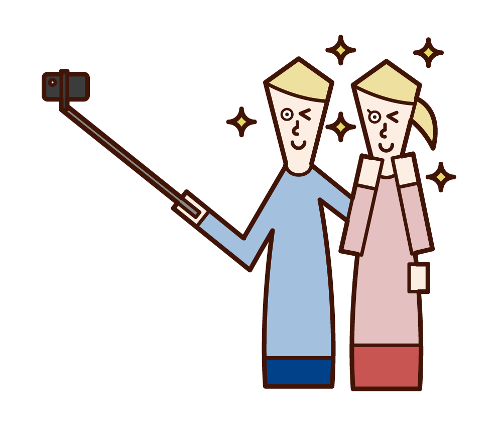 Illustration of a person taking a selfie using a selfie stick