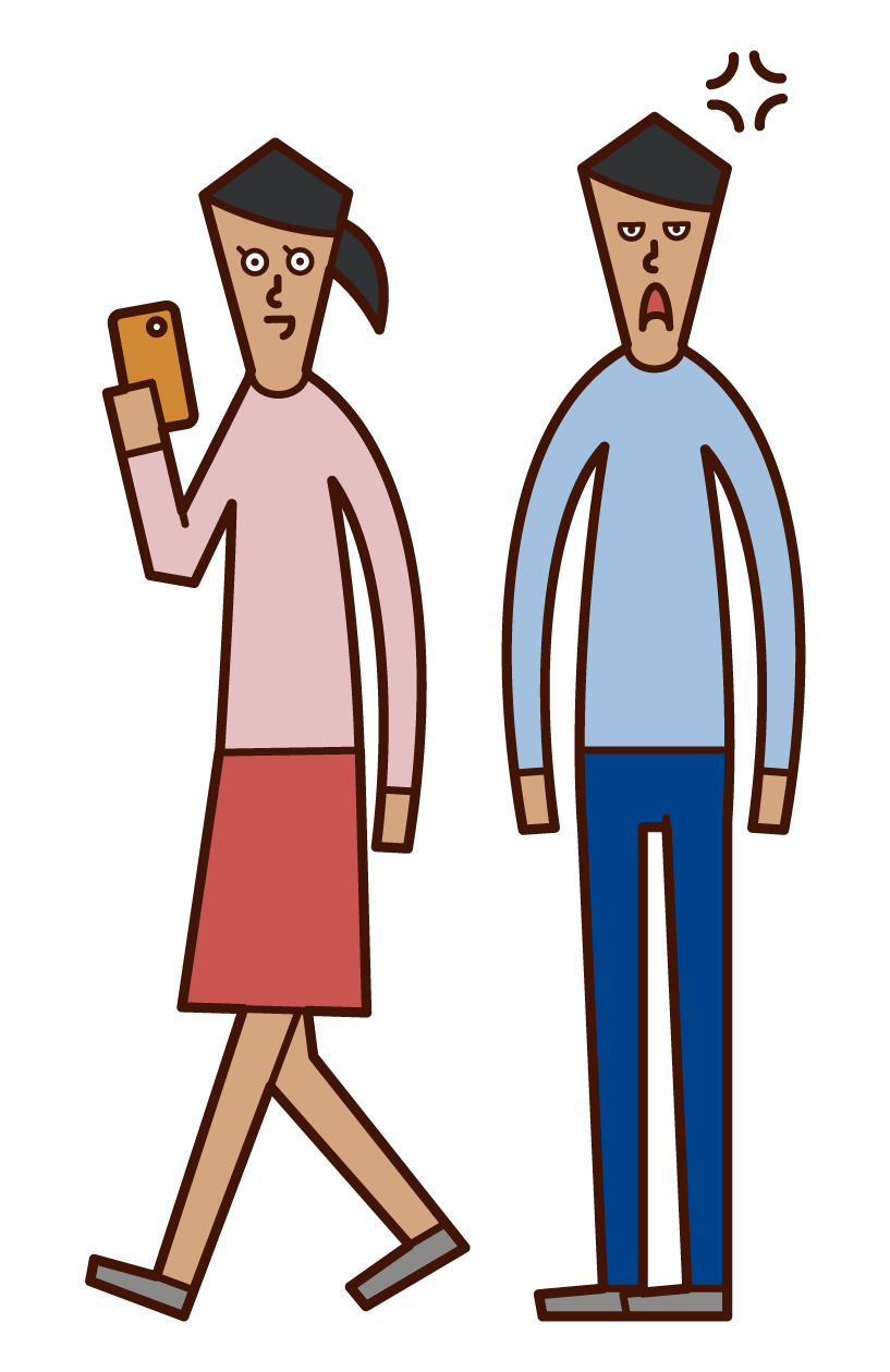 Illustration of a woman who uses only a smartphone while dating