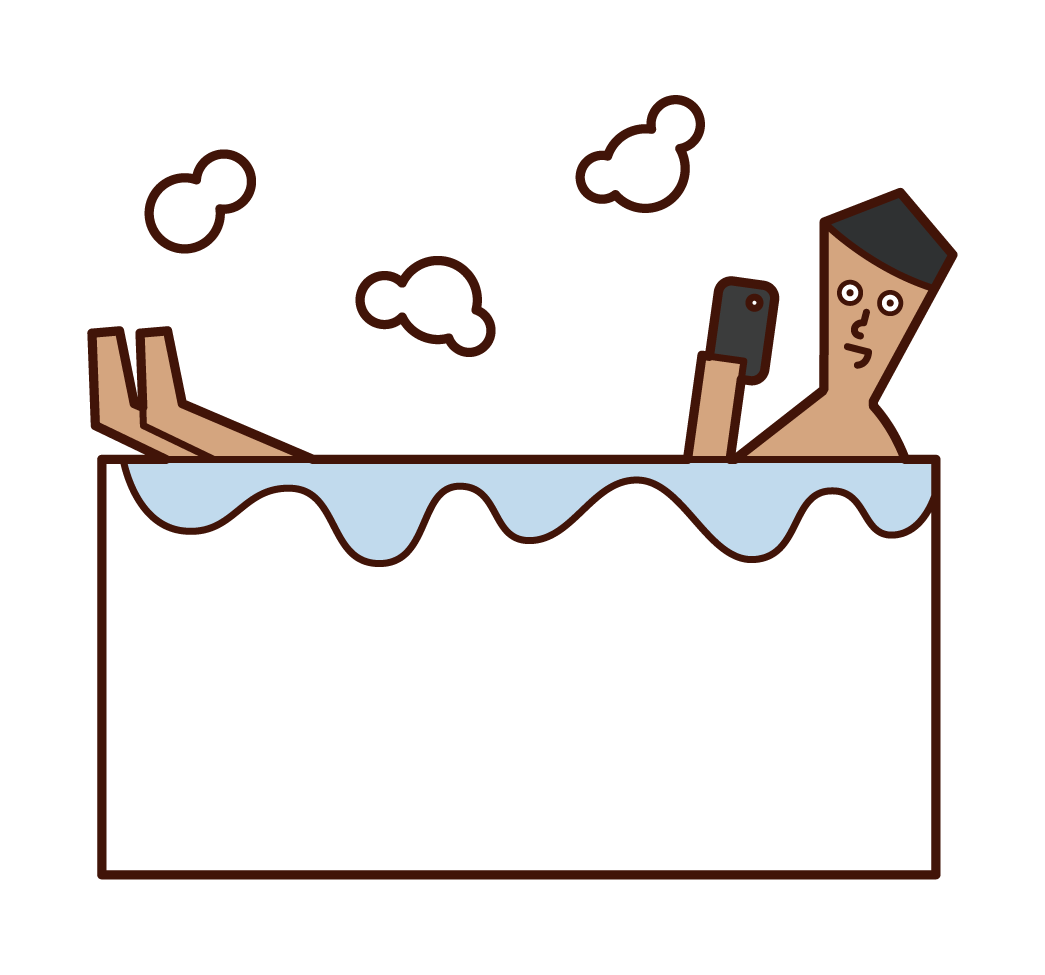 Illustration of a person (man) who uses a smartphone while taking a bath