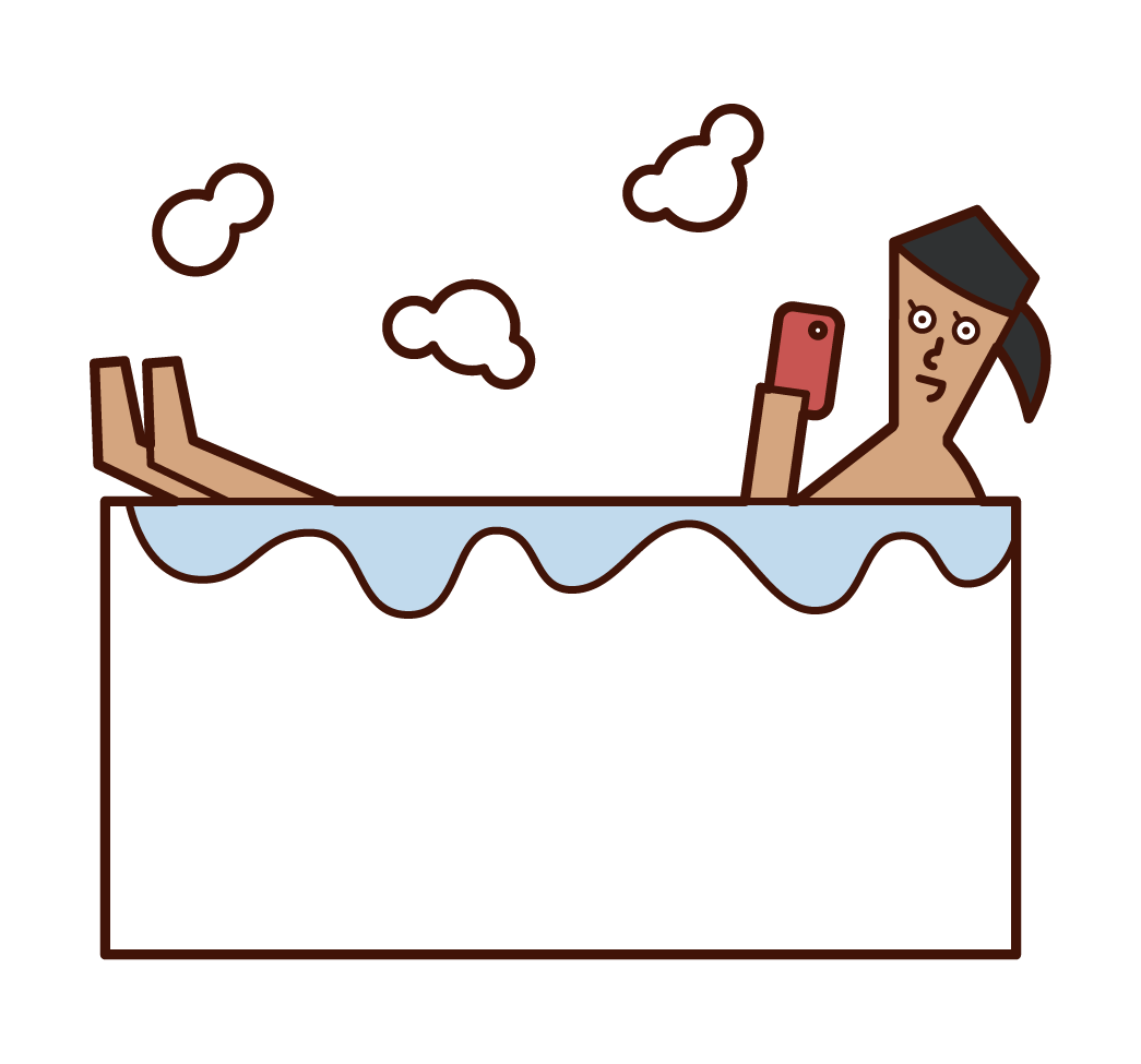 Illustration of a woman using a smartphone while taking a bath