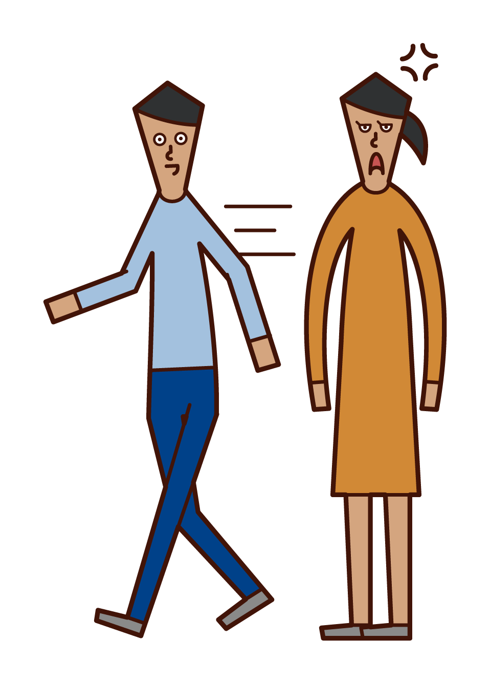 Illustration of a man walking fast while dating