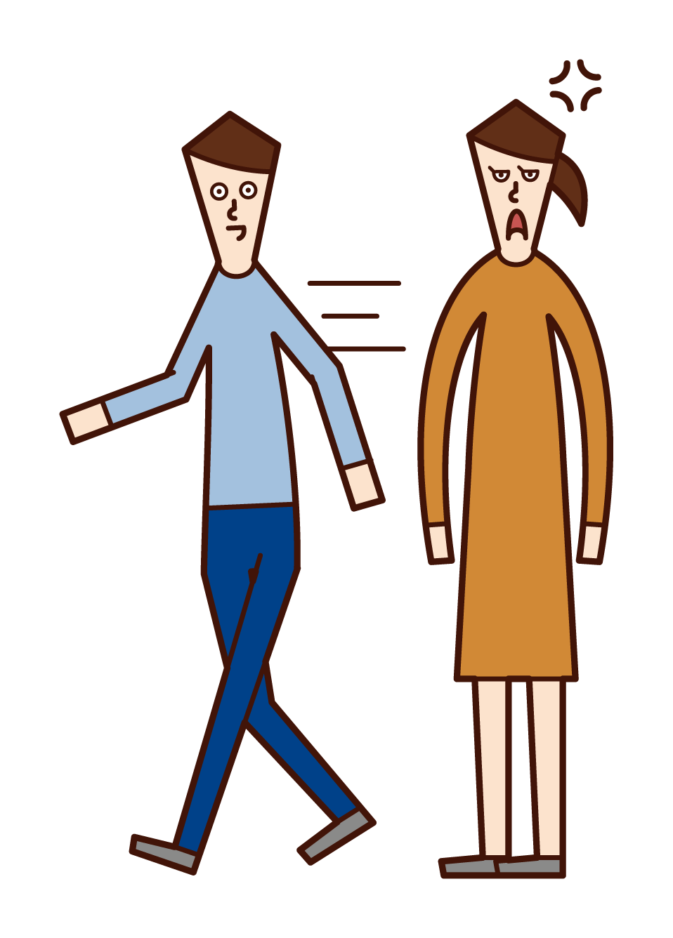Illustration of a man walking fast while dating
