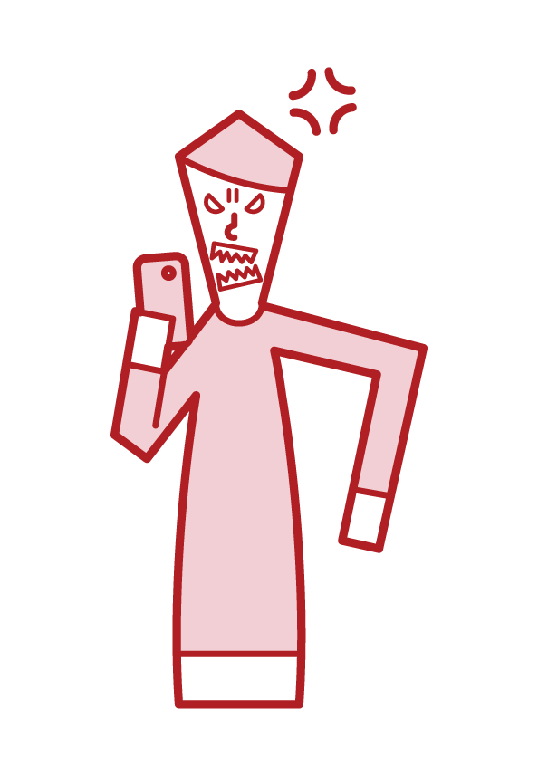スマートフォンに怒る人（男性）のイラスト