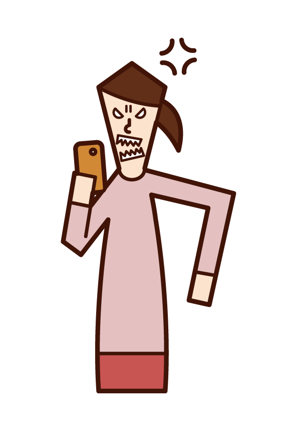 Illustration of a woman who gets angry with a smartphone