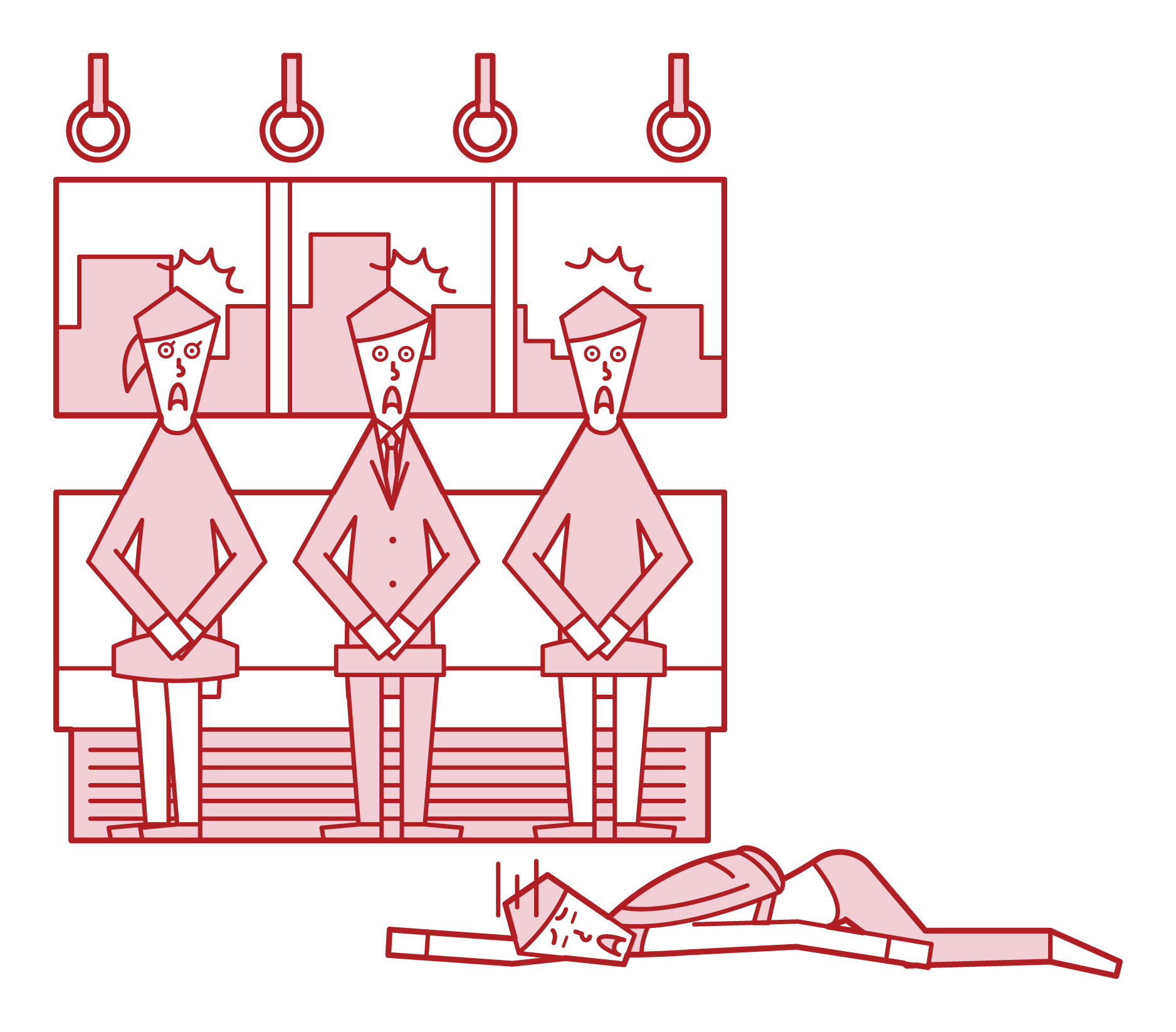 Illustration of a man collapsing on a train