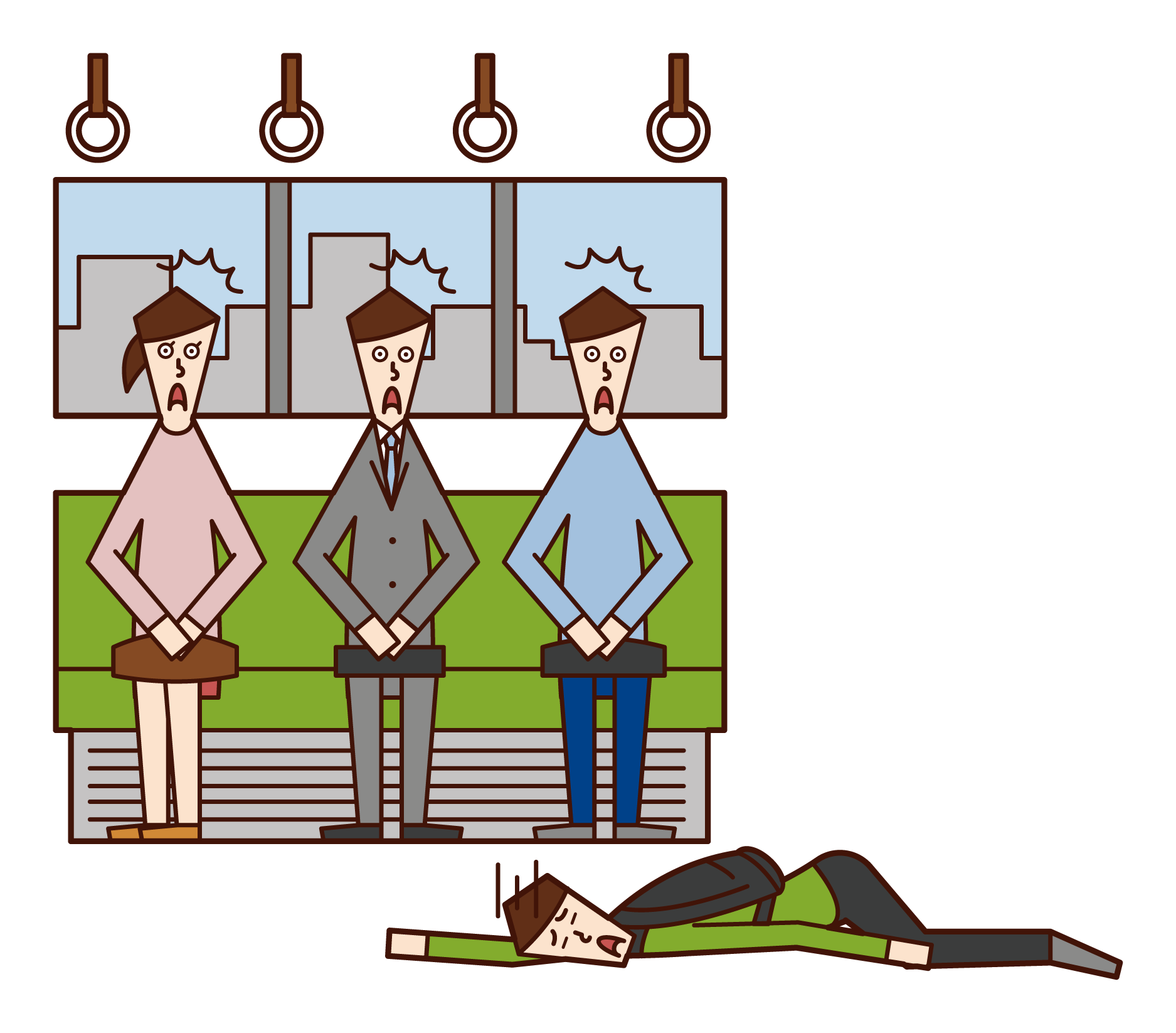 Illustration of a man collapsing on a train