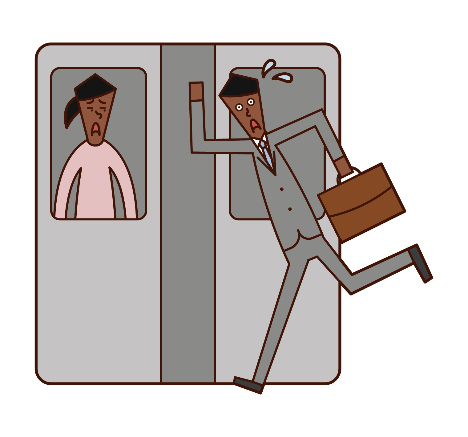 衝上火車上車的人（男性）的插圖