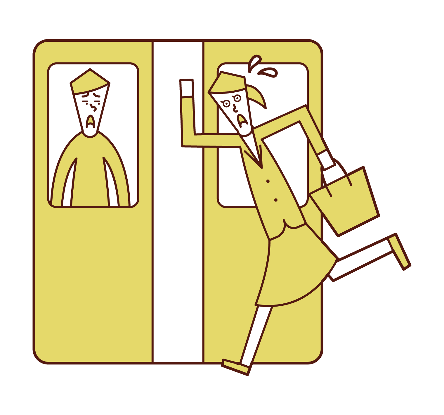 Illustration of a woman running into a train