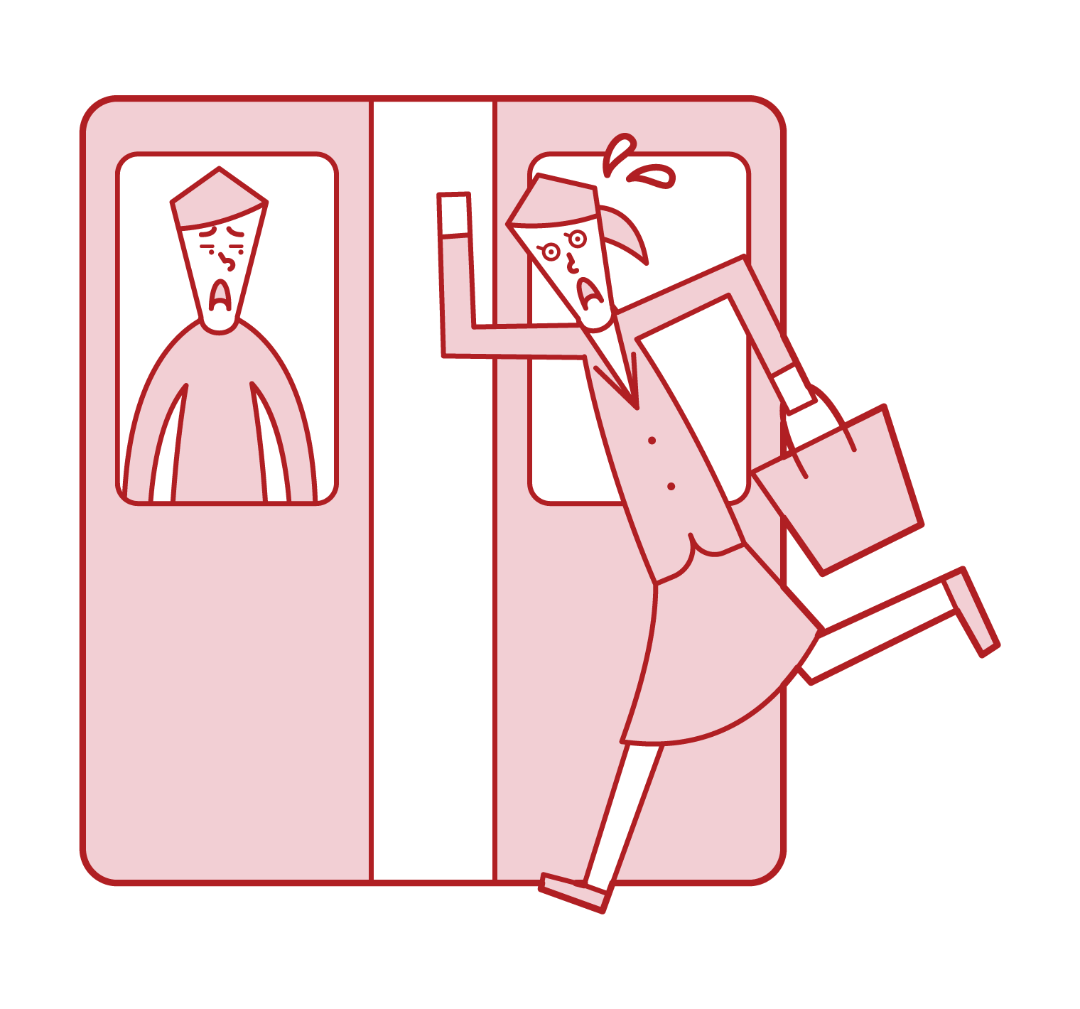 Illustration of a woman running into a train