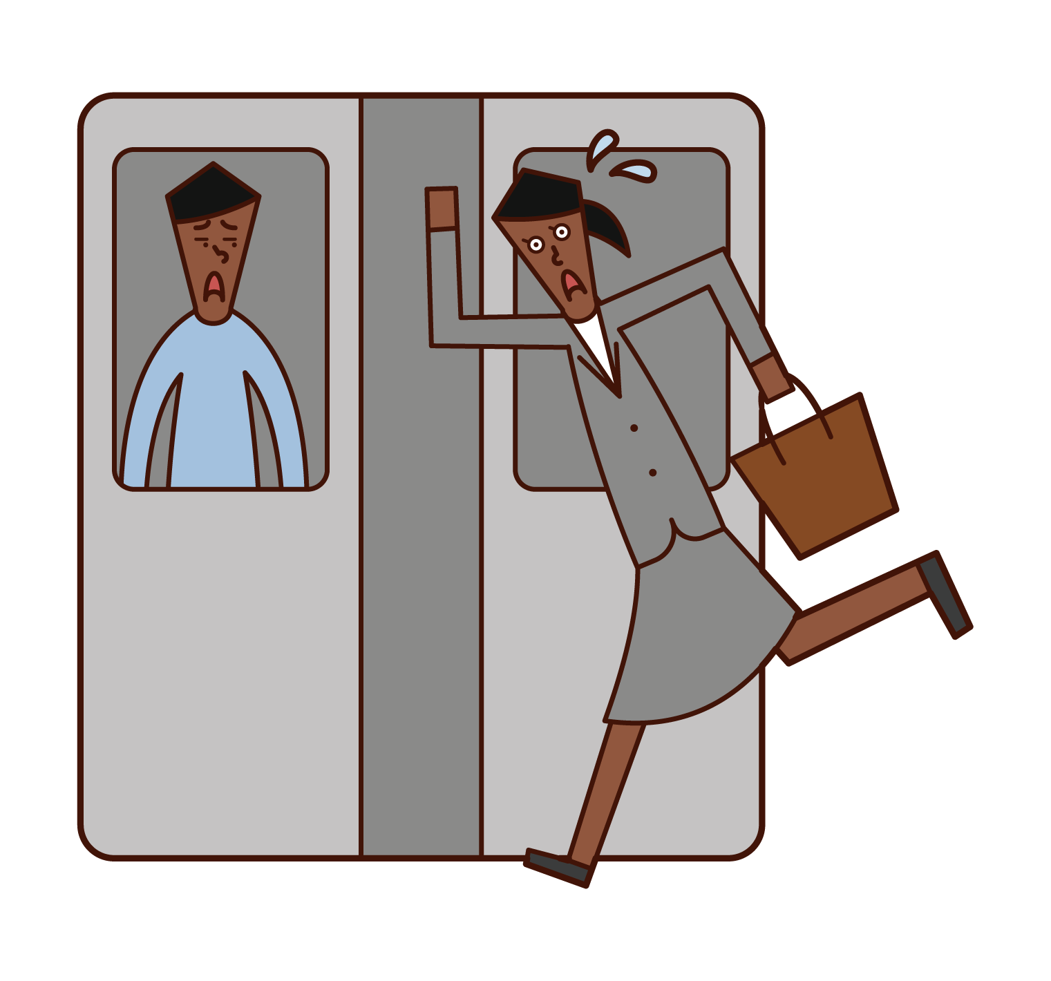 Illustration of a woman running into a train