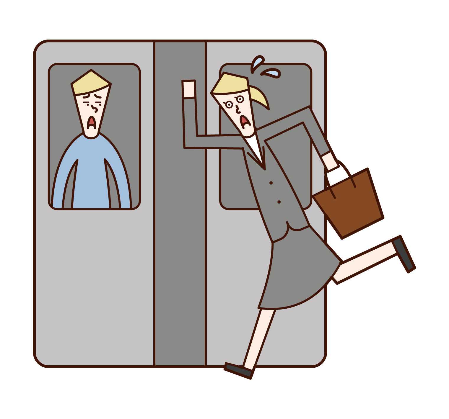 Illustration of a woman running into a train