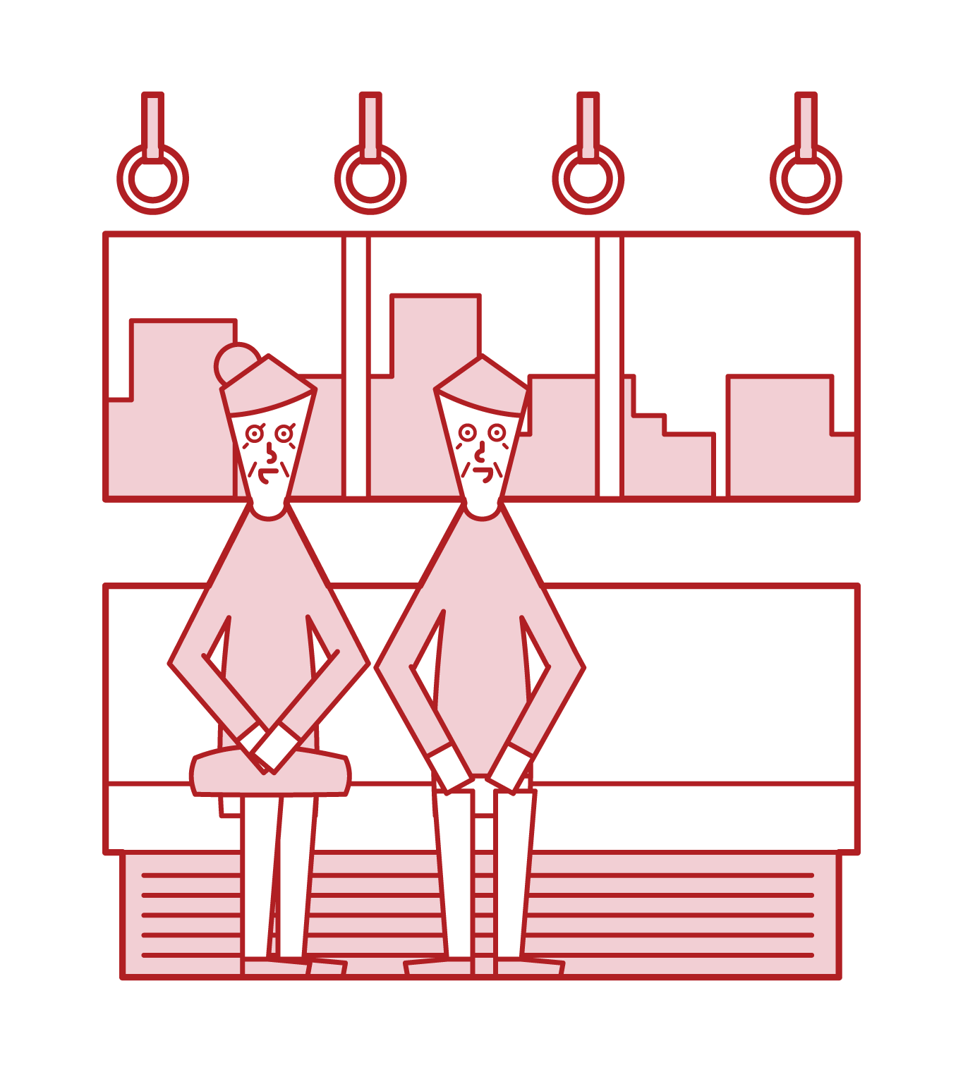 Illustration of an elderly couple riding a train