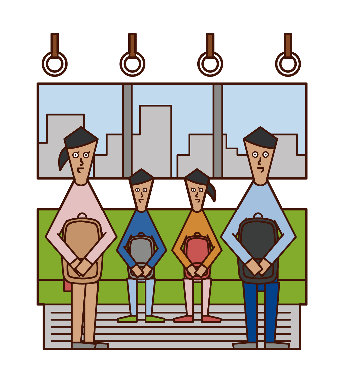 Illustration of a family riding a train