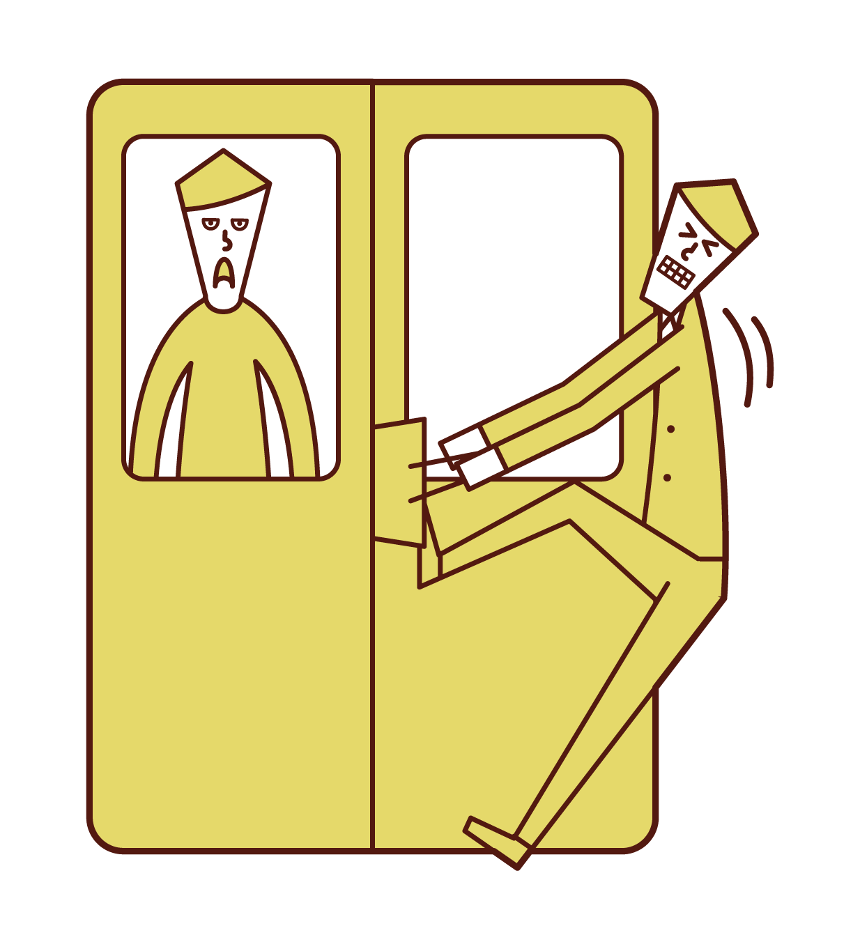 電車のドアに荷物が挟まれた人（男性）のイラスト