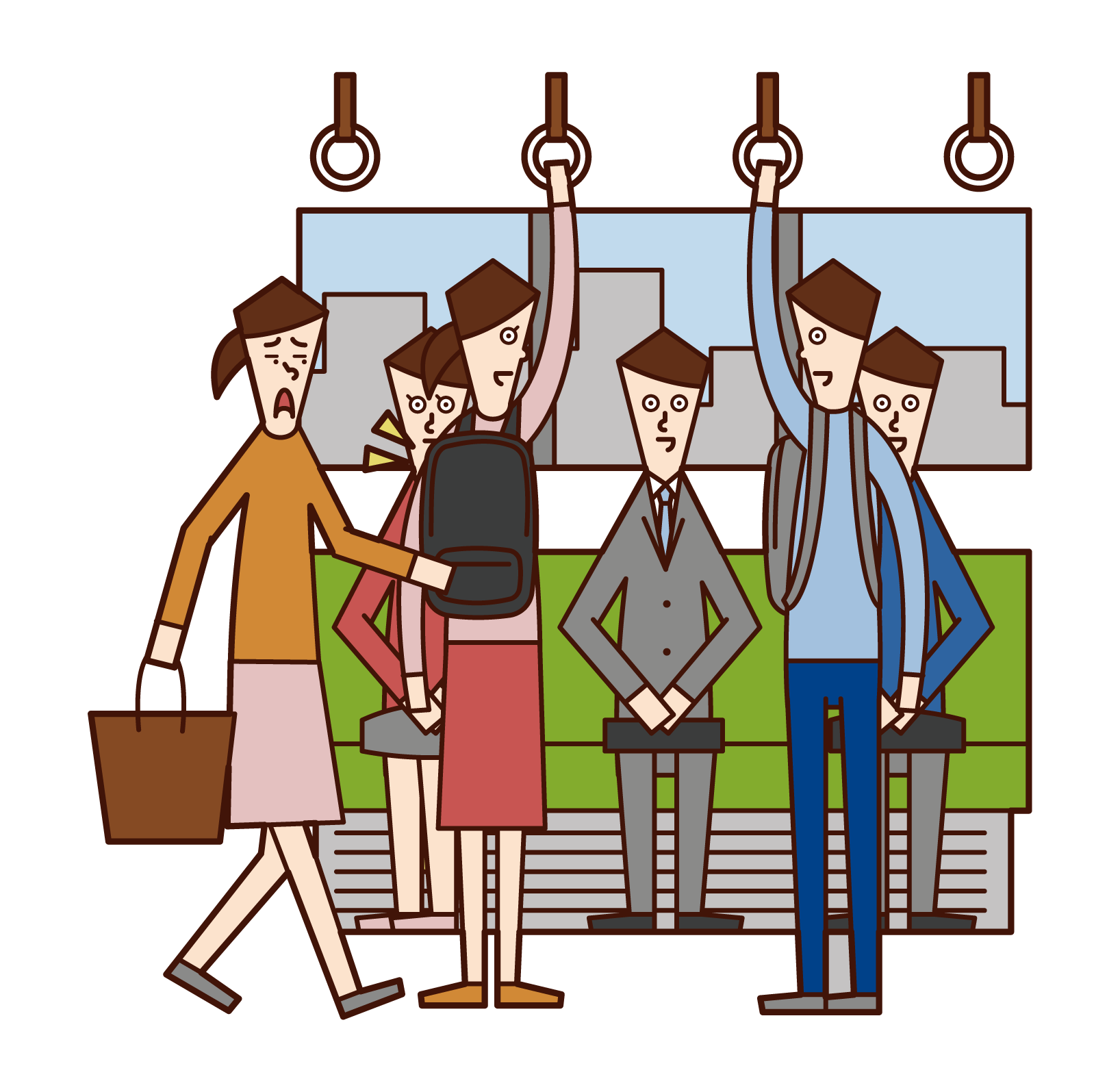 在火車上妨礙行李（女性）的插圖