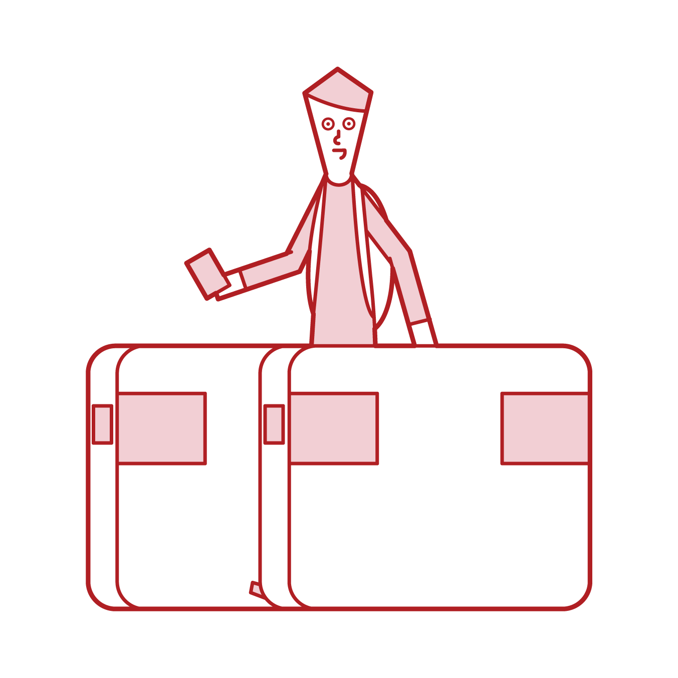 Illustration of a man passing through the ticket gate of a station