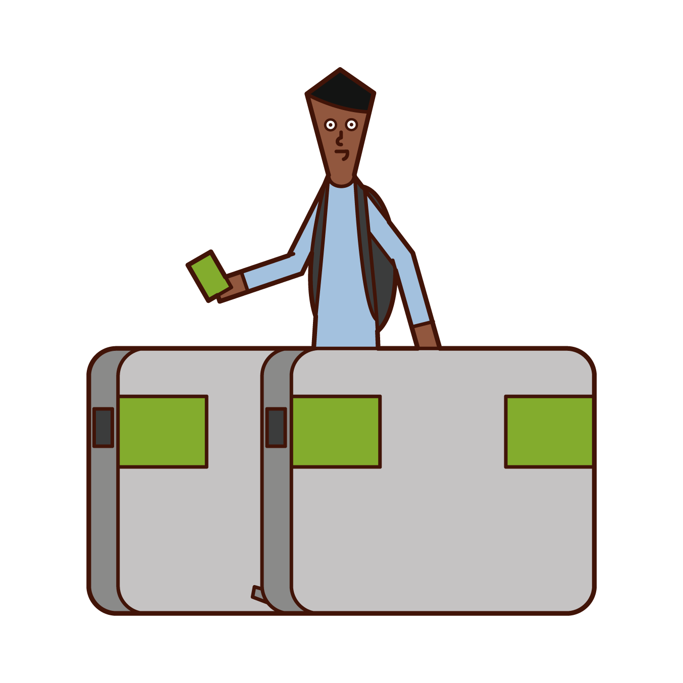 Illustration of a man passing through the ticket gate of a station