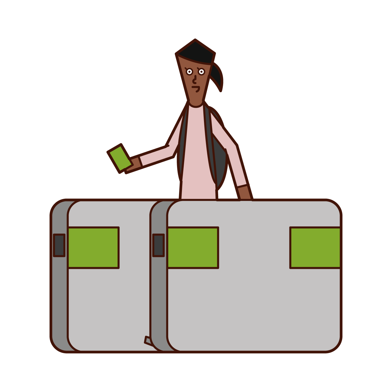 Illustration of a woman passing through the ticket gate of a station