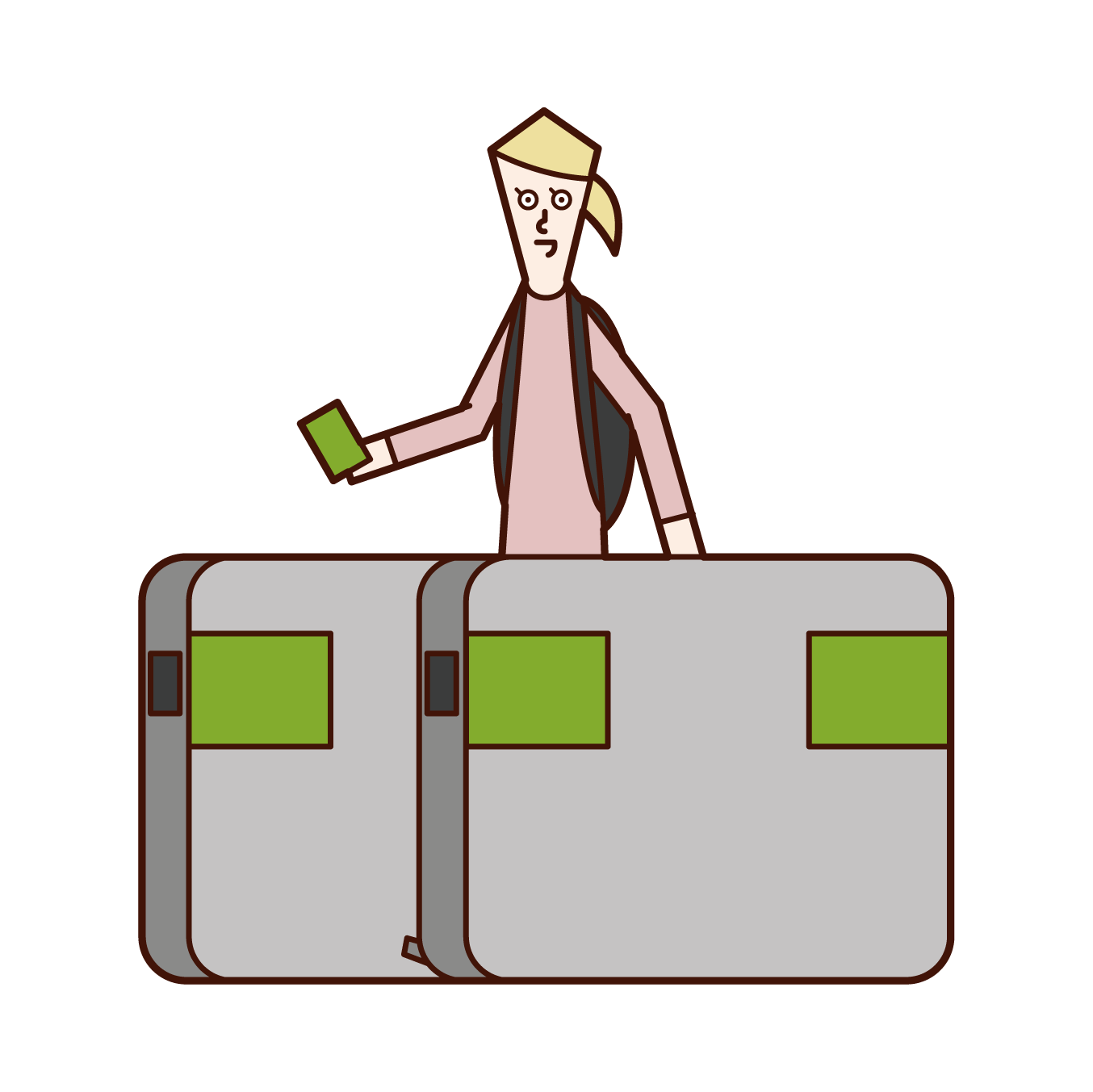 Illustration of a woman passing through the ticket gate of a station