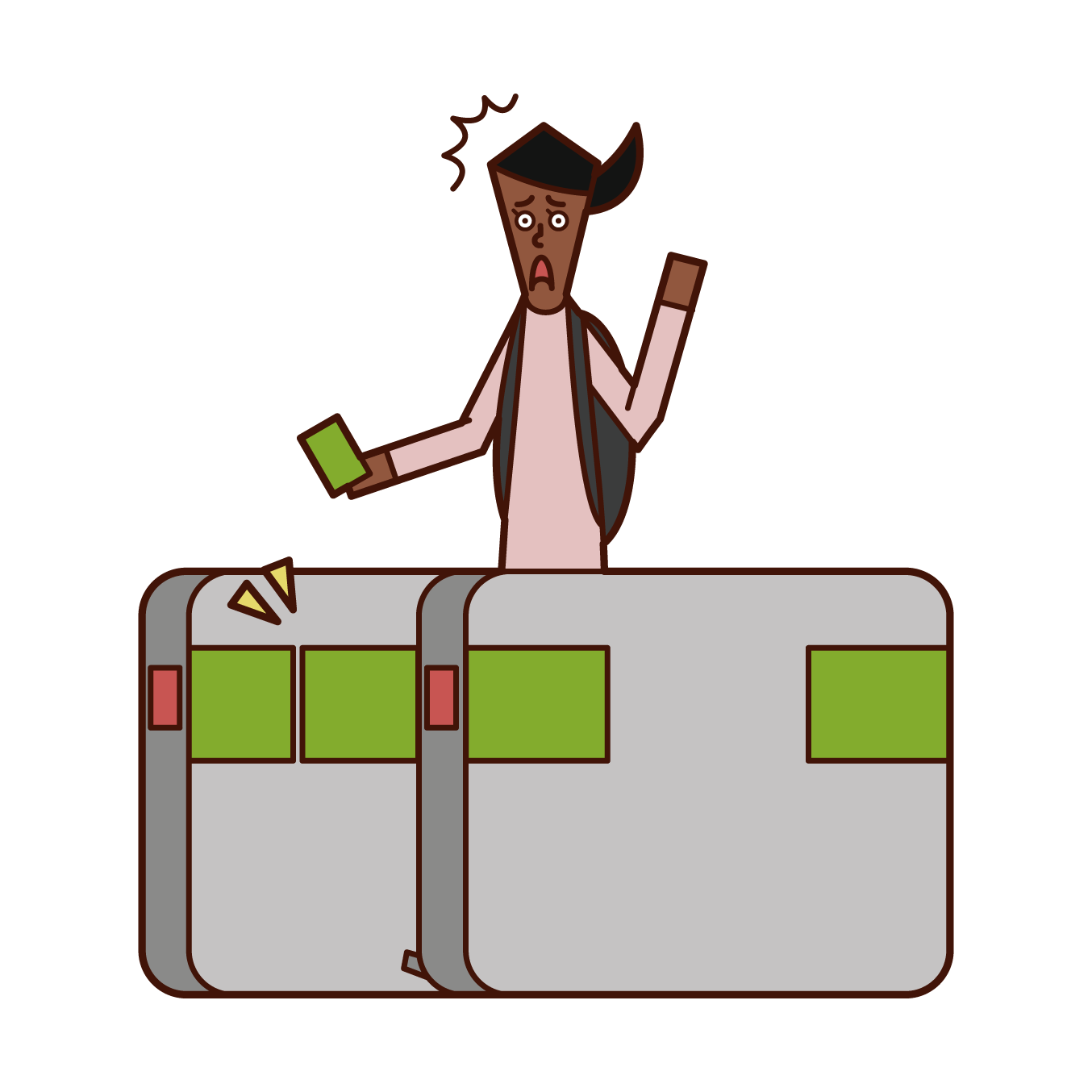 Illustration of a woman who couldn't pass through the ticket gate