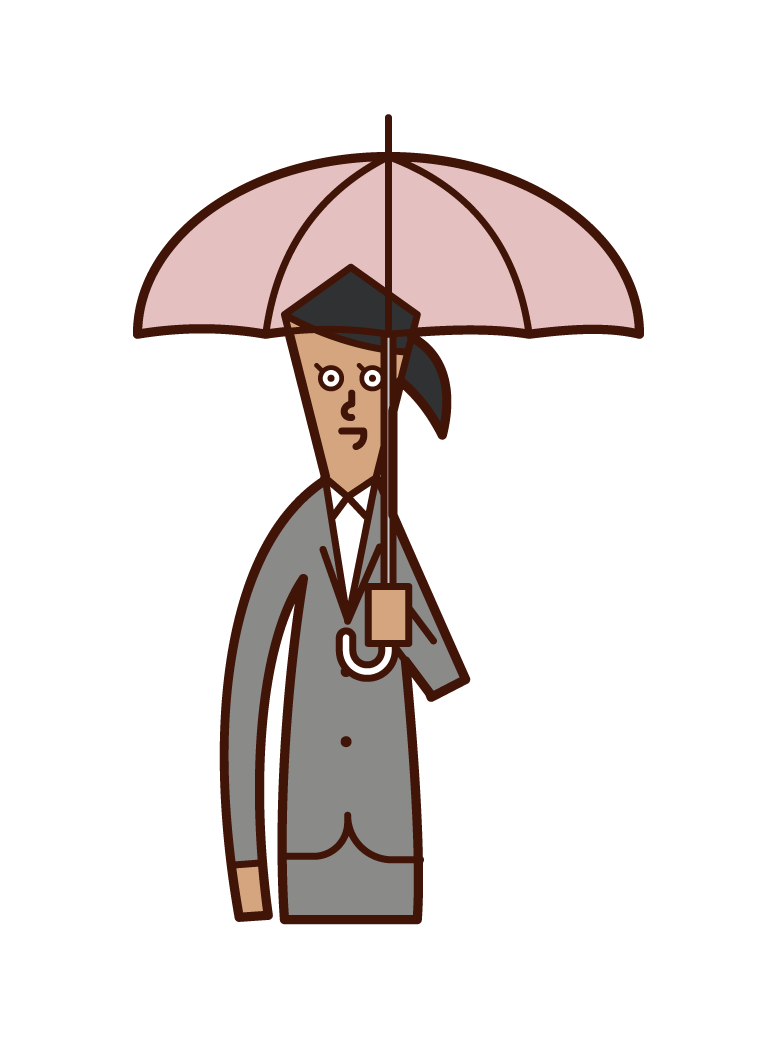 우산을 들고 있는 사람(여성)의 일러스트