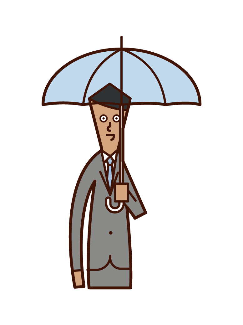 우산을 들고 있는 사람(남성)의 일러스트