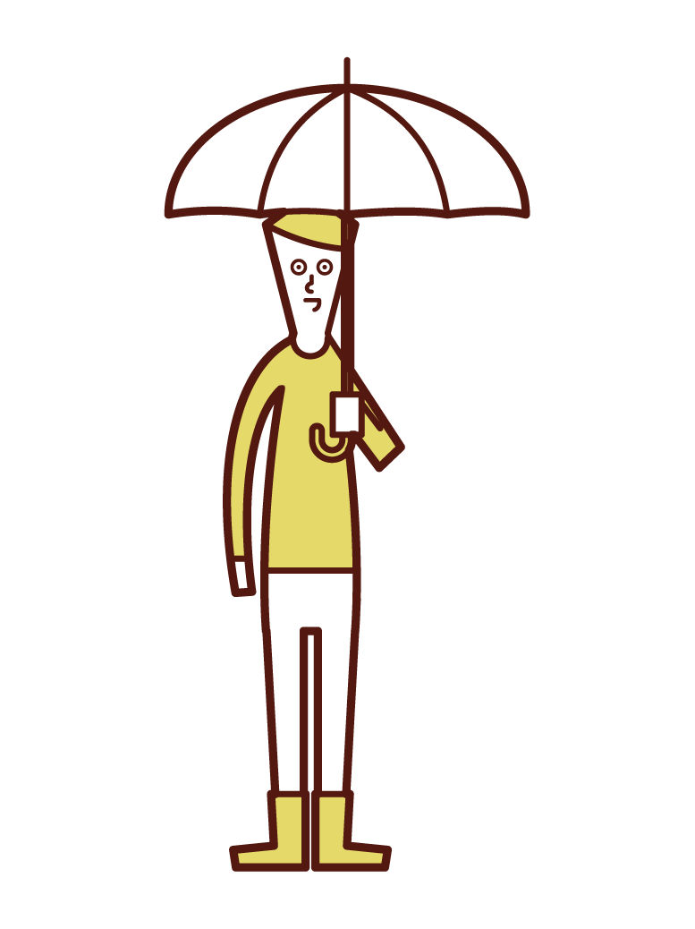傘をさす子供（男子）のイラスト