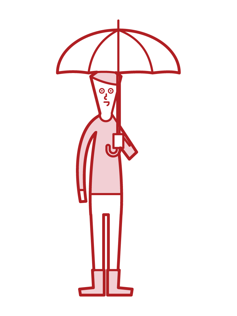 傘をさす子供（男子）のイラスト