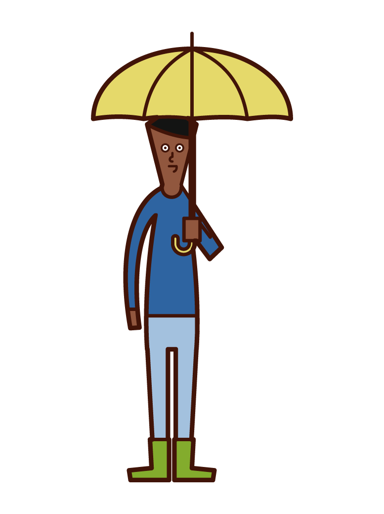 帶傘的孩子（男孩）的插圖